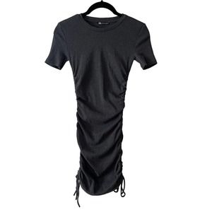 ZARA Small Ruched Ribbed Dress Mini Short Sleeve Dark Gray Short Stretch